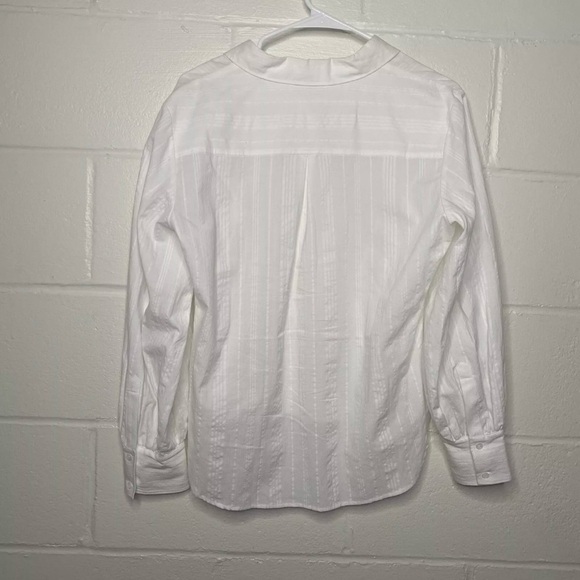 Sundance Size Large Petite White Ribbed Long Sleeve Button Down Shirt - Picture 7 of 12
